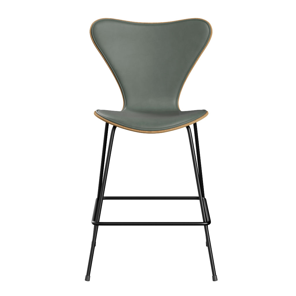 Fritz Hansen - 3187 låg barstol, naturfanér och frampolstrad i Grace läder - Ek - Concrete Grey læder - Svart stel - Jacobsen Plus