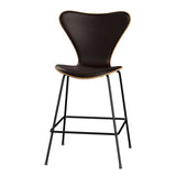 Fritz Hansen - 3187 låg barstol, naturfanér och frampolstrad i Grace läder - Ek - Mørk brun læder - Svart stel - Jacobsen Plus