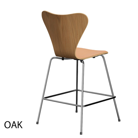 Fritz Hansen - 3187 låg barstol, naturfanér och frontklädd i Natur-läder - Bok - Krom stel - Jacobsen Plus