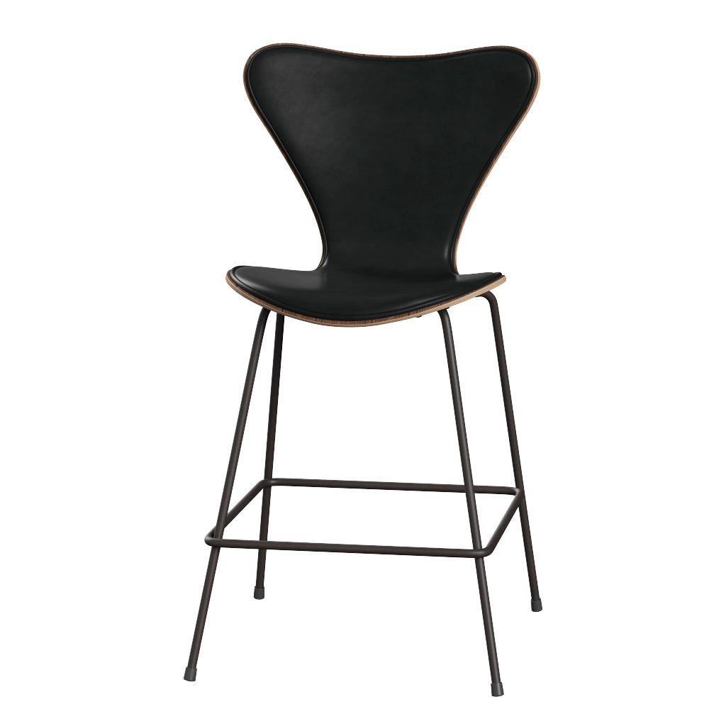 Fritz Hansen - 3187 låg barstol, naturfanér och frampolstrad i Grace läder - Valnöt - Svart læder - Warm Graphite stel - Jacobsen Plus