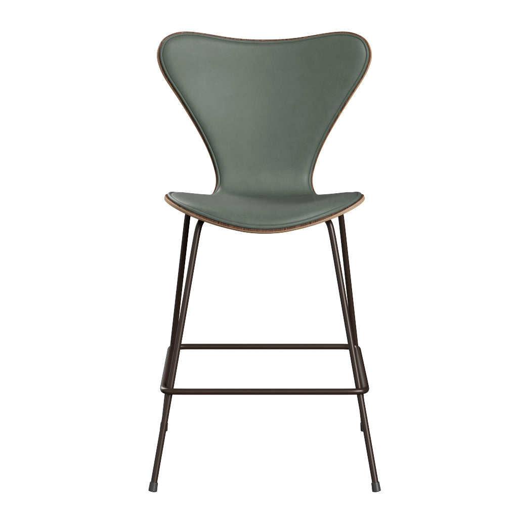 Fritz Hansen - 3187 låg barstol, naturfanér och frampolstrad i Grace läder - Valnöt - Concrete Grey læder - Brown Brons stel - Jacobsen Plus
