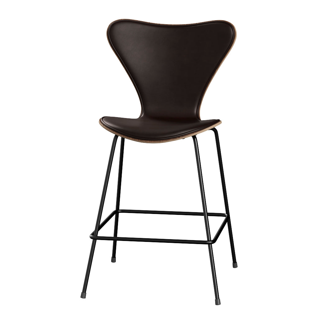 Fritz Hansen - 3187 låg barstol, naturfanér och frampolstrad i Grace läder - Valnöt - Mørk brun læder - Svart stel - Jacobsen Plus