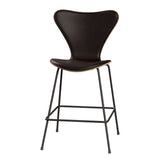 Fritz Hansen - 3187 låg barstol, naturfanér och frampolstrad i Grace läder - Valnöt - Mørk brun læder - Warm Graphite stel - Jacobsen Plus
