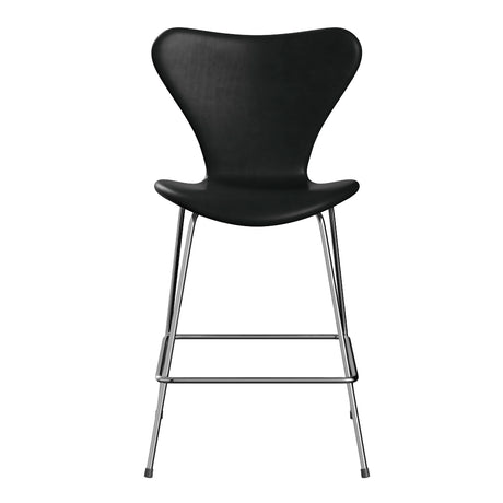 Fritz Hansen - 3187 låg barstol, helt klädd i Grace-läder - Svart læder - Krom stel - Jacobsen Plus