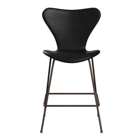 Fritz Hansen - 3187 låg barstol, helt klädd i Grace-läder - Svart læder - Krom stel - Jacobsen Plus