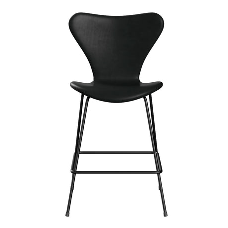 Fritz Hansen - 3187 låg barstol, helt klädd i Grace-läder - Svart læder - Krom stel - Jacobsen Plus