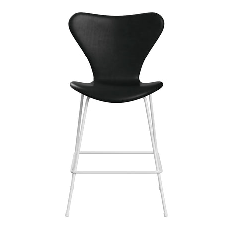 Fritz Hansen - 3187 låg barstol, helt klädd i Grace-läder - Svart læder - Krom stel - Jacobsen Plus