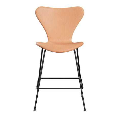 Fritz Hansen - 3187 låg barstol, helklädd i Natur-läder - Krom stel - Jacobsen Plus