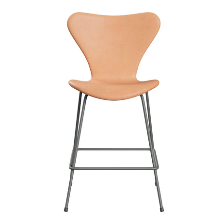 Fritz Hansen - 3187 låg barstol, helklädd i Natur-läder - Krom stel - Jacobsen Plus