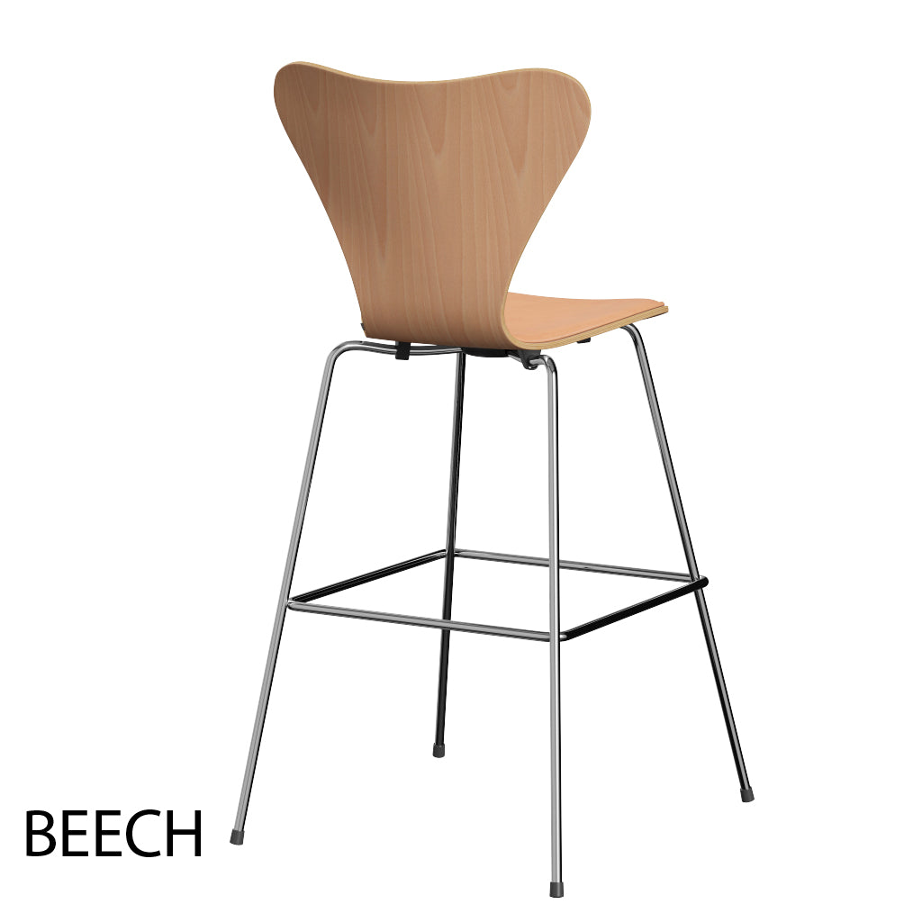 Fritz Hansen - 3197 hög barstol, naturfanér och frontklädd i Natur-läder - 6 - Jacobsen Plus