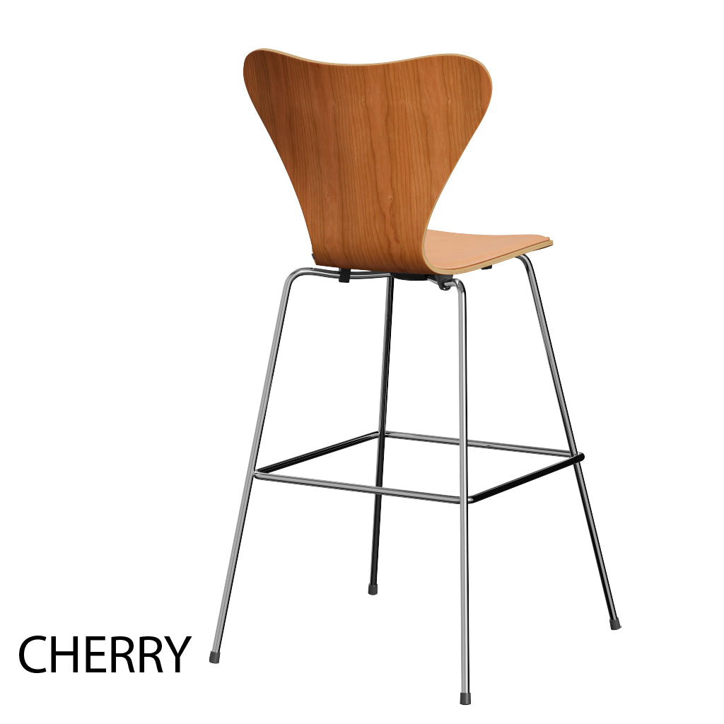 Fritz Hansen - 3197 hög barstol, naturfanér och frontklädd i Natur-läder - 5 - Jacobsen Plus