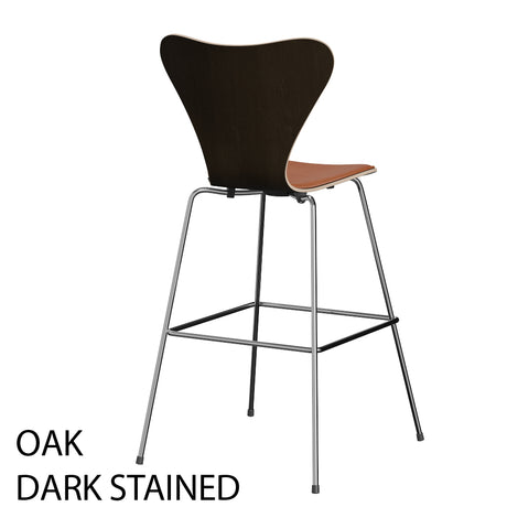 Fritz Hansen - 3197 hög barstol, naturfanér och frontpolstrad i Grace läder - Bok - Svart læder - Krom stel - Jacobsen Plus