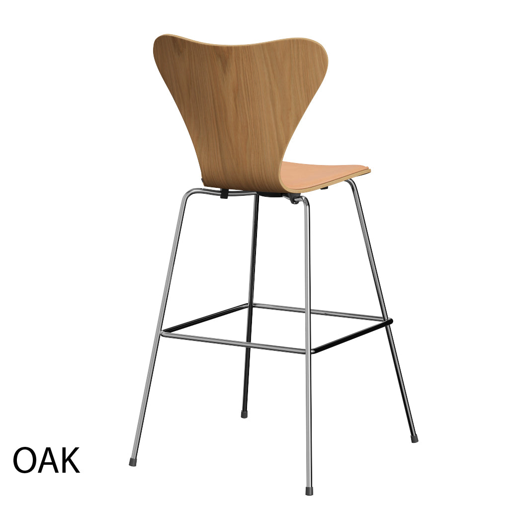 Fritz Hansen - 3197 hög barstol, naturfanér och frontklädd i Natur-läder - 3 - Jacobsen Plus