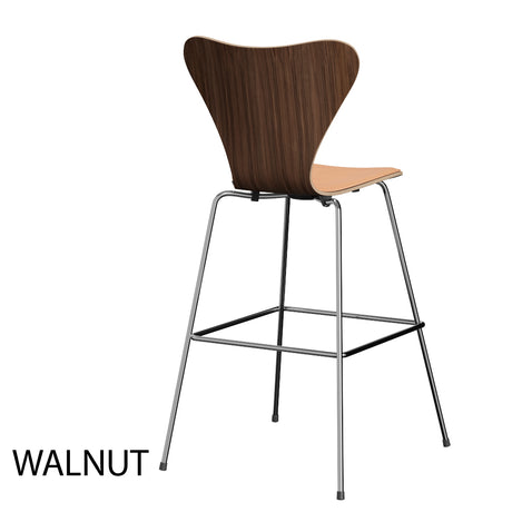 Fritz Hansen - 3197 hög barstol, naturfanér och frontklädd i Natur-läder - Bok - Krom stel - Jacobsen Plus