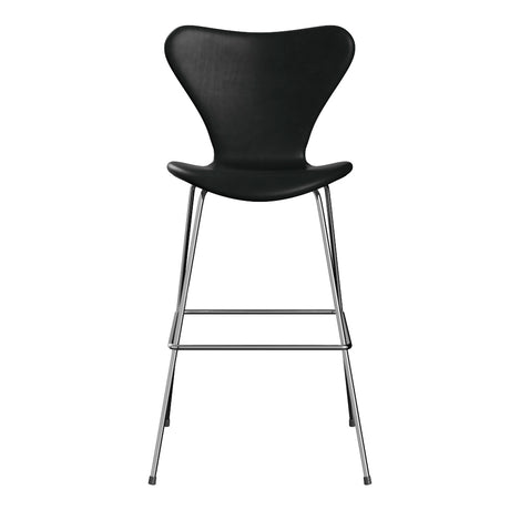 Fritz Hansen - 3197 hög barstol, helklädd i Grace-läder - Svart læder - Krom stel - Jacobsen Plus