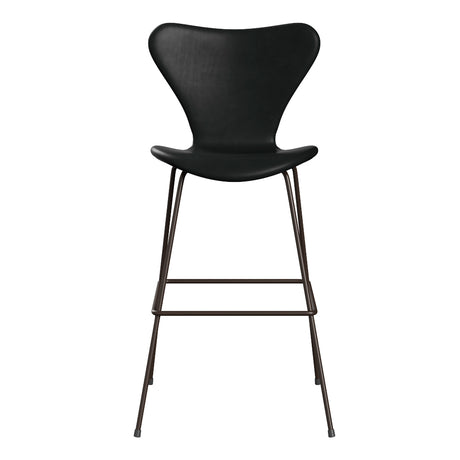 Fritz Hansen - 3197 hög barstol, helklädd i Grace-läder - Svart læder - Krom stel - Jacobsen Plus