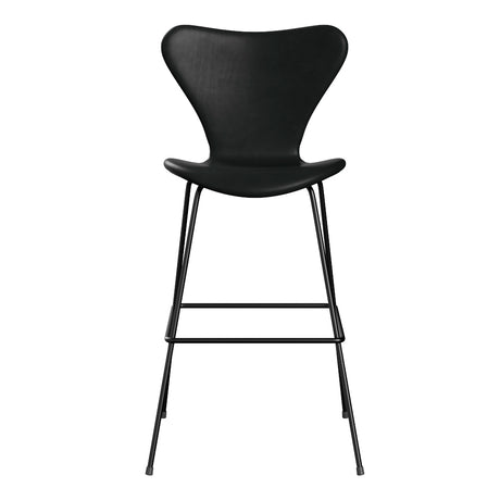 Fritz Hansen - 3197 hög barstol, helklädd i Grace-läder - Svart læder - Krom stel - Jacobsen Plus