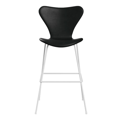Fritz Hansen - 3197 hög barstol, helklädd i Grace-läder - Svart læder - Krom stel - Jacobsen Plus