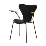 Fritz Hansen - 3207 Stol med armstöd, naturfanér och frontklädsel i Grace-läder - Bok - Svart læder - Warm Graphite stel - Jacobsen Plus