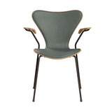 Fritz Hansen - 3207 Stol med armstöd, naturfanér och frontklädsel i Grace-läder - Bok - Concrete Grey læder - Brown Brons stel - Jacobsen Plus
