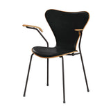 Fritz Hansen - 3207 Stol med armstöd, naturfanér och frontklädsel i Grace-läder - Kirsebær - Svart læder - Warm Graphite stel - Jacobsen Plus