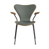 Fritz Hansen - 3207 Stol med armstöd, naturfanér och frontklädsel i Grace-läder - Kirsebær - Concrete Grey læder - Warm Graphite stel - Jacobsen Plus