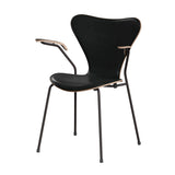 Fritz Hansen - 3207 Stol med armstöd, naturfanér och frontklädsel i Grace-läder - Mørkbejdset eg- Svart læder - Warm Graphite stel - Jacobsen Plus