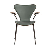 Fritz Hansen - 3207 Stol med armstöd, naturfanér och frontklädsel i Grace-läder - Mørkbejdset eg - Concrete Grey læder - Brown Brons stel - Jacobsen Plus