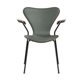 Fritz Hansen - 3207 Stol med armstöd, naturfanér och frontklädsel i Grace-läder - Mørkbejdset eg- Concrete Grey læder - Svart stel - Jacobsen Plus