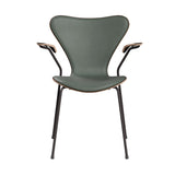 Fritz Hansen - 3207 Stol med armstöd, naturfanér och frontklädsel i Grace-läder - Mørkbejdset eg - Concrete Grey læder - Warm Graphite stel - Jacobsen Plus