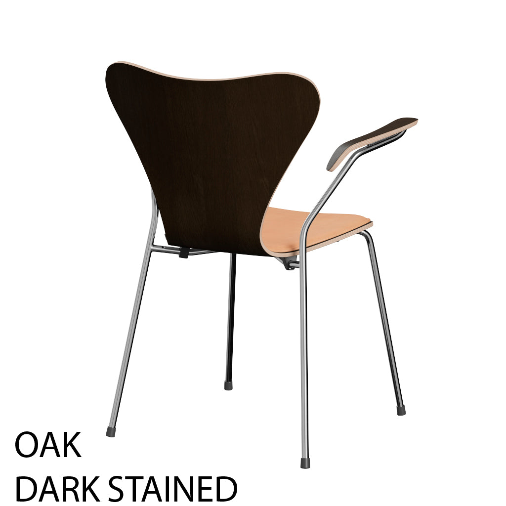 Fritz Hansen - 3207 stol med armstöd, naturfanér och frampolstring i Natur-läder - 6 - Jacobsen Plus