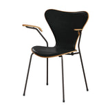 Fritz Hansen - 3207 Stol med armstöd, naturfanér och frontklädsel i Grace-läder - Elm - Svart læder - Brown Brons stel - Jacobsen Plus