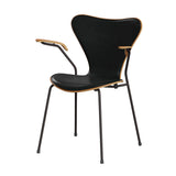 Fritz Hansen - 3207 Stol med armstöd, naturfanér och frontklädsel i Grace-läder - Elm - Svart læder - Warm Graphite stel - Jacobsen Plus