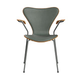 Fritz Hansen - 3207 Stol med armstöd, naturfanér och frontklädsel i Grace-läder - Elm - Concrete Grey læder - Silver Grey stel - Jacobsen Plus