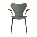 Fritz Hansen - 3207 Stol med armstöd, naturfanér och frontklädsel i Grace-läder - Elm - Concrete Grey læder - Warm Graphite stel - Jacobsen Plus