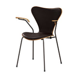 Fritz Hansen - 3207 Stol med armstöd, naturfanér och frontklädsel i Grace-läder - Elm - Mørk brun læder - Brown Brons stel - Jacobsen Plus
