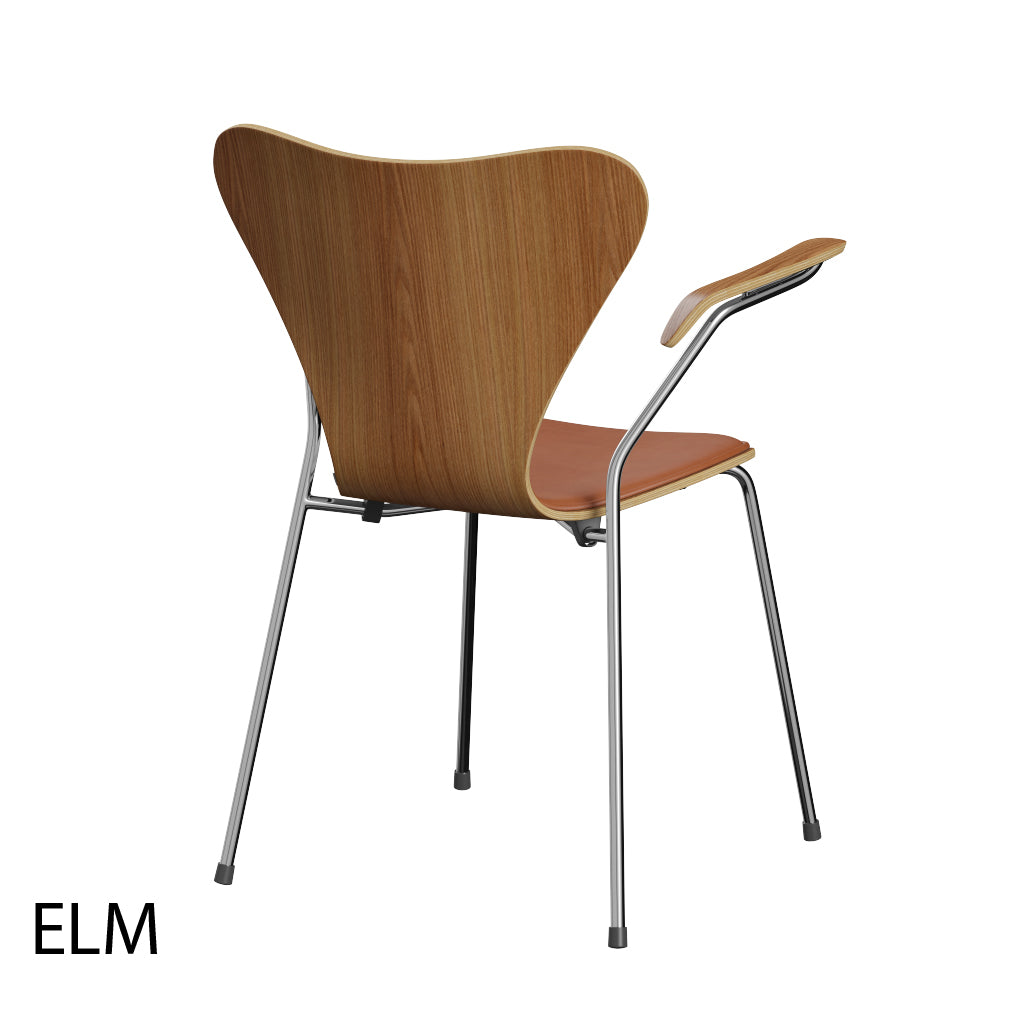 Fritz Hansen - 3207 Stol med armstöd, naturfanér och frontklädsel i Grace-läder - 4 - Jacobsen Plus