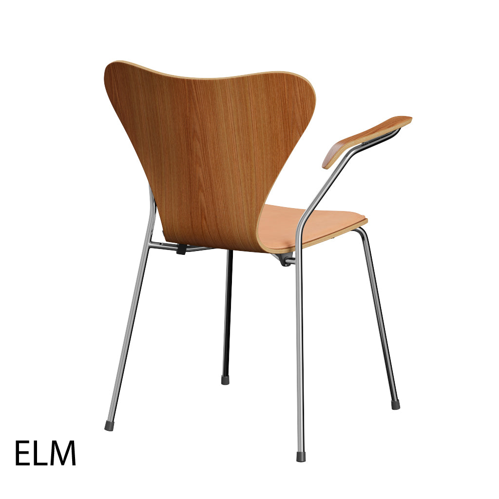 Fritz Hansen - 3207 stol med armstöd, naturfanér och frampolstring i Natur-läder - 3 - Jacobsen Plus