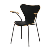 Fritz Hansen - 3207 Stol med armstöd, naturfanér och frontklädsel i Grace-läder - Ek - Svart læder - Warm Graphite stel - Jacobsen Plus