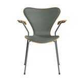 Fritz Hansen - 3207 Stol med armstöd, naturfanér och frontklädsel i Grace-läder - Ek - Concrete Grey læder - Silver Grey stel - Jacobsen Plus