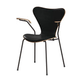 Fritz Hansen - 3207 Stol med armstöd, naturfanér och frontklädsel i Grace-läder - Valnöt - Svart læder - Warm Graphite stel - Jacobsen Plus