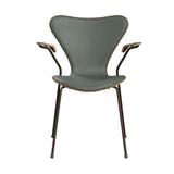 Fritz Hansen - 3207 Stol med armstöd, naturfanér och frontklädsel i Grace-läder - Valnöt - Concrete Grey læder - Brown Brons stel - Jacobsen Plus