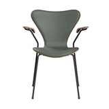 Fritz Hansen - 3207 Stol med armstöd, naturfanér och frontklädsel i Grace-läder - Valnöt - Concrete Grey læder - Warm Graphite stel - Jacobsen Plus