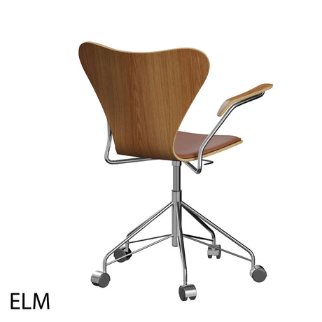 Fritz Hansen - 3217 kontorsstol med armstöd, naturfanér och fronten klädd i Grace-läder - Bok - Svart læder - Krom stel - Jacobsen Plus