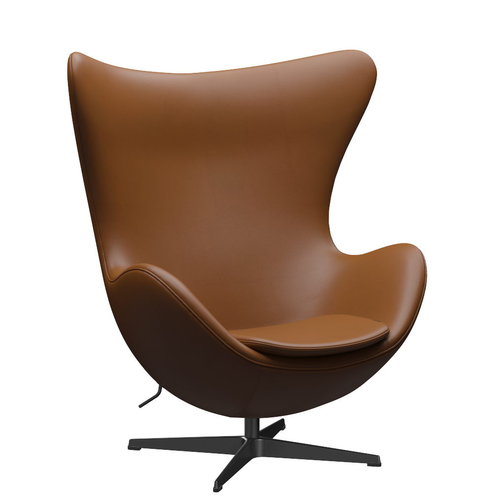 3316 Ägget loungestol, stomme i svart av Arne Jacobsen - Aura læder - Walnut - Jacobsen Plus