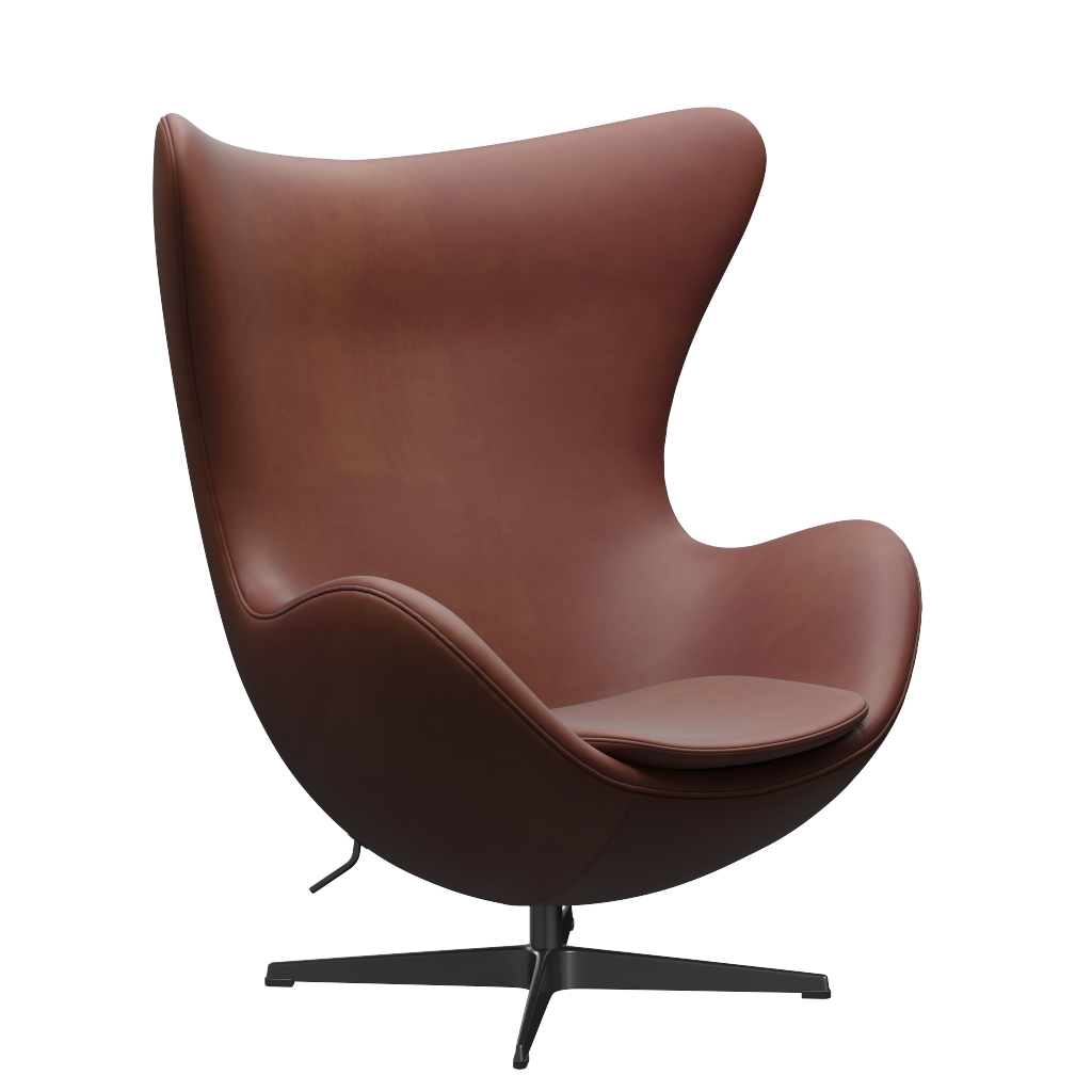 3316 Ägget loungestol, stomme i svart av Arne Jacobsen - Grace læder - Chestnut - Jacobsen Plus