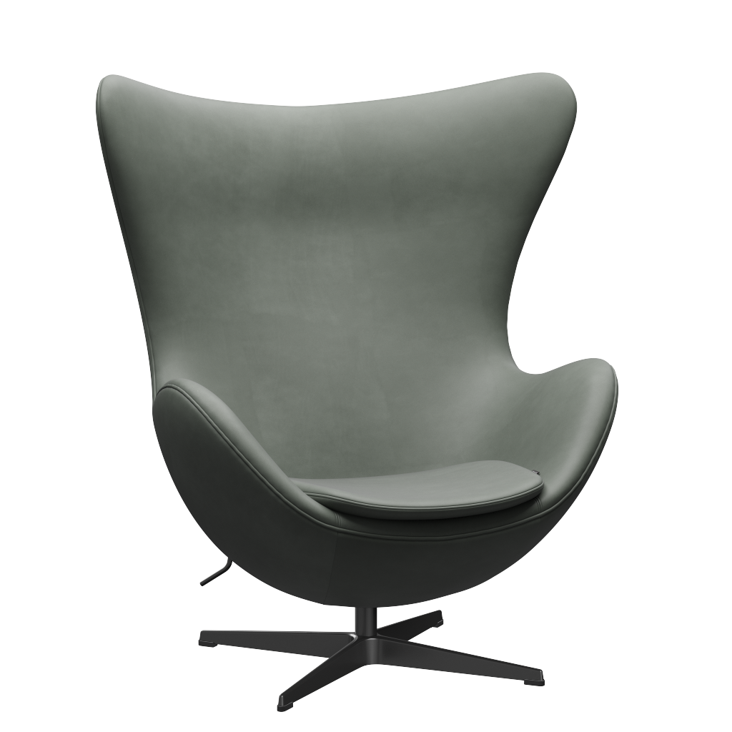 3316 Ägget loungestol, stomme i svart av Arne Jacobsen - Grace læder - Concrete Grey - Jacobsen Plus