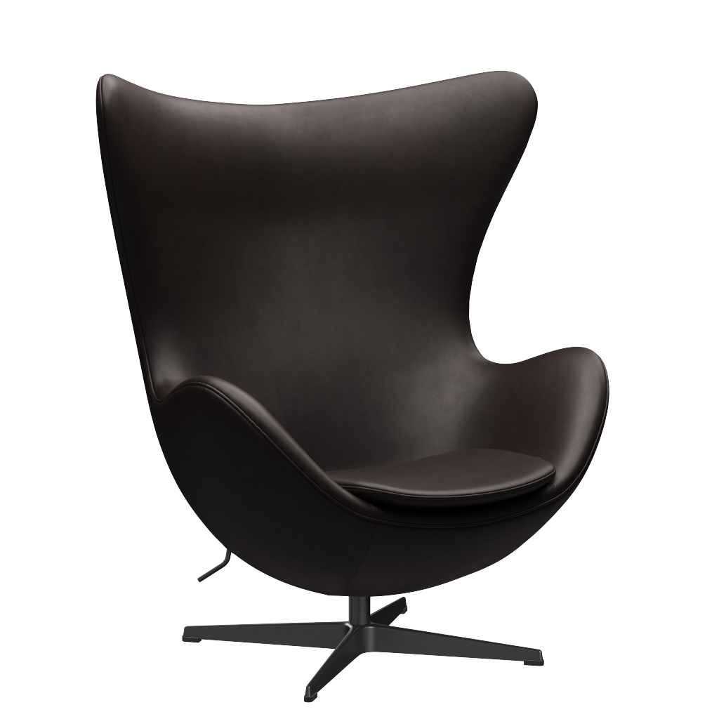 3316 Ägget loungestol, stomme i svart av Arne Jacobsen - Grace læder - Dark Brown - Jacobsen Plus