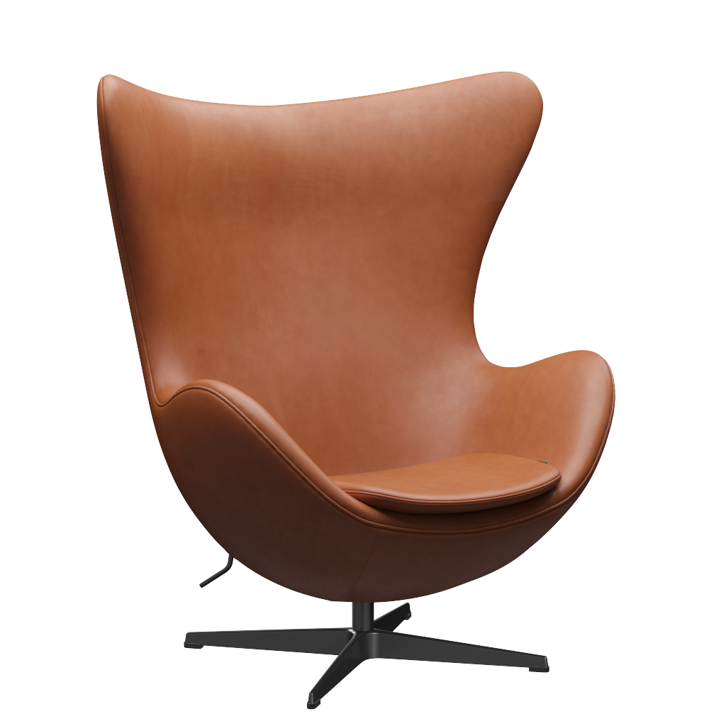 3316 Ägget loungestol, stomme i svart av Arne Jacobsen - Grace læder - Walnut - Jacobsen Plus
