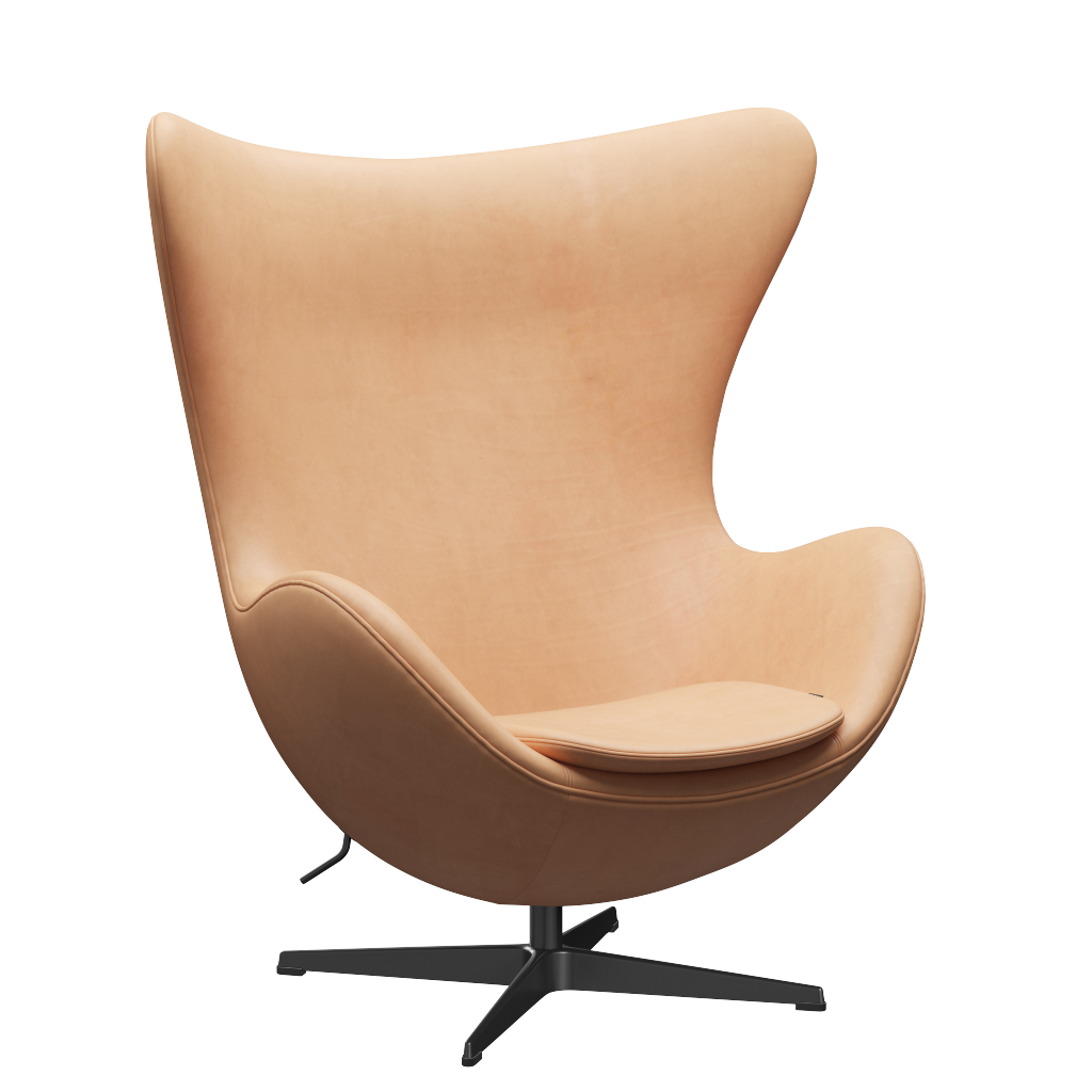 3316 Ägget loungestol, stomme i svart av Arne Jacobsen - Natural læder - Jacobsen Plus